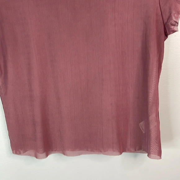 GARAGE Mesh T-Shirt Plum Purple Short Sleeve Crewneck Raw Hem Stretch Size L - Picture 5 of 11